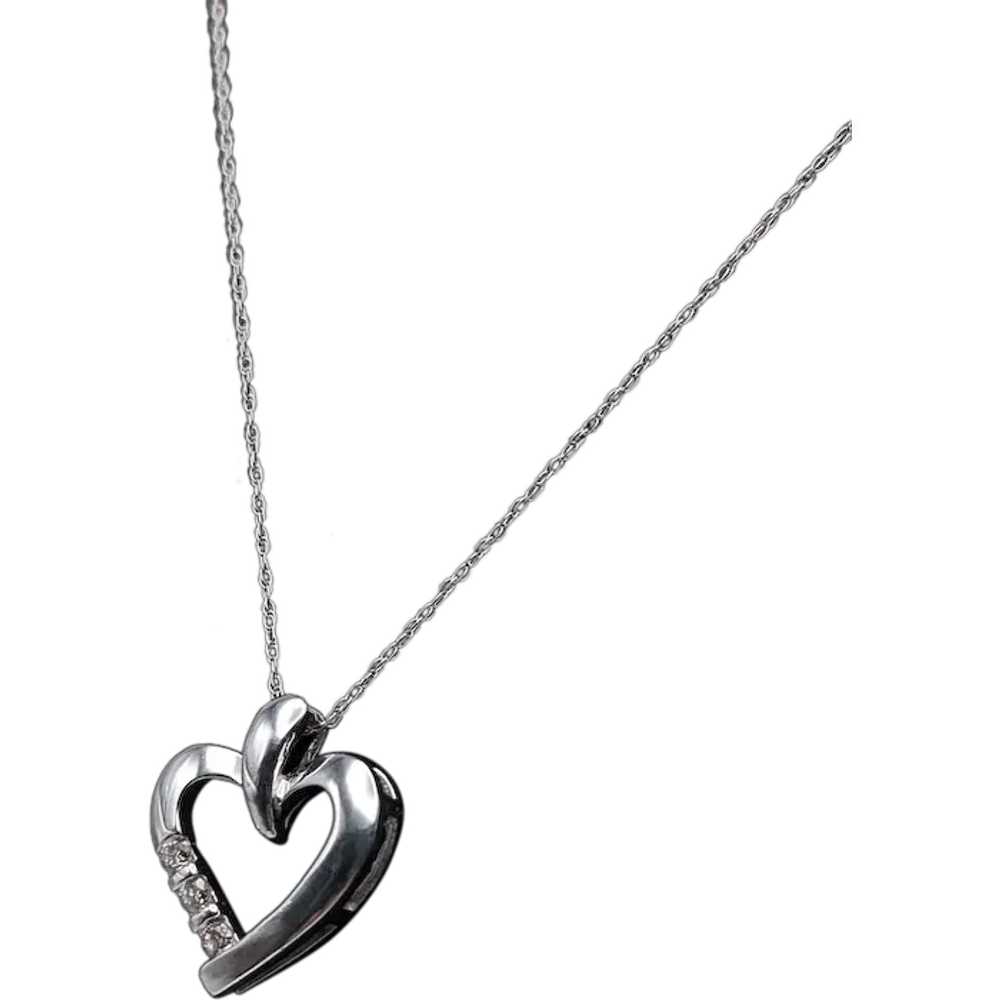 10K White Gold Diamond Heart Pendant w/Gold Chain… - image 1