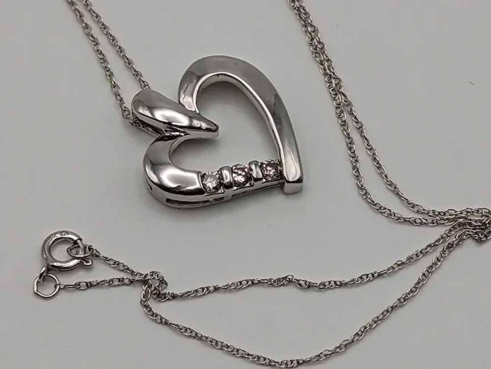 10K White Gold Diamond Heart Pendant w/Gold Chain… - image 2