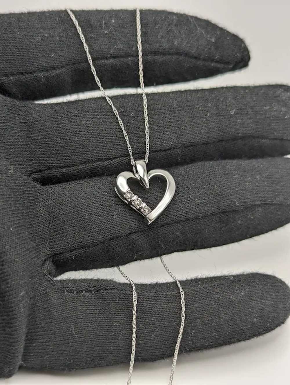 10K White Gold Diamond Heart Pendant w/Gold Chain… - image 3