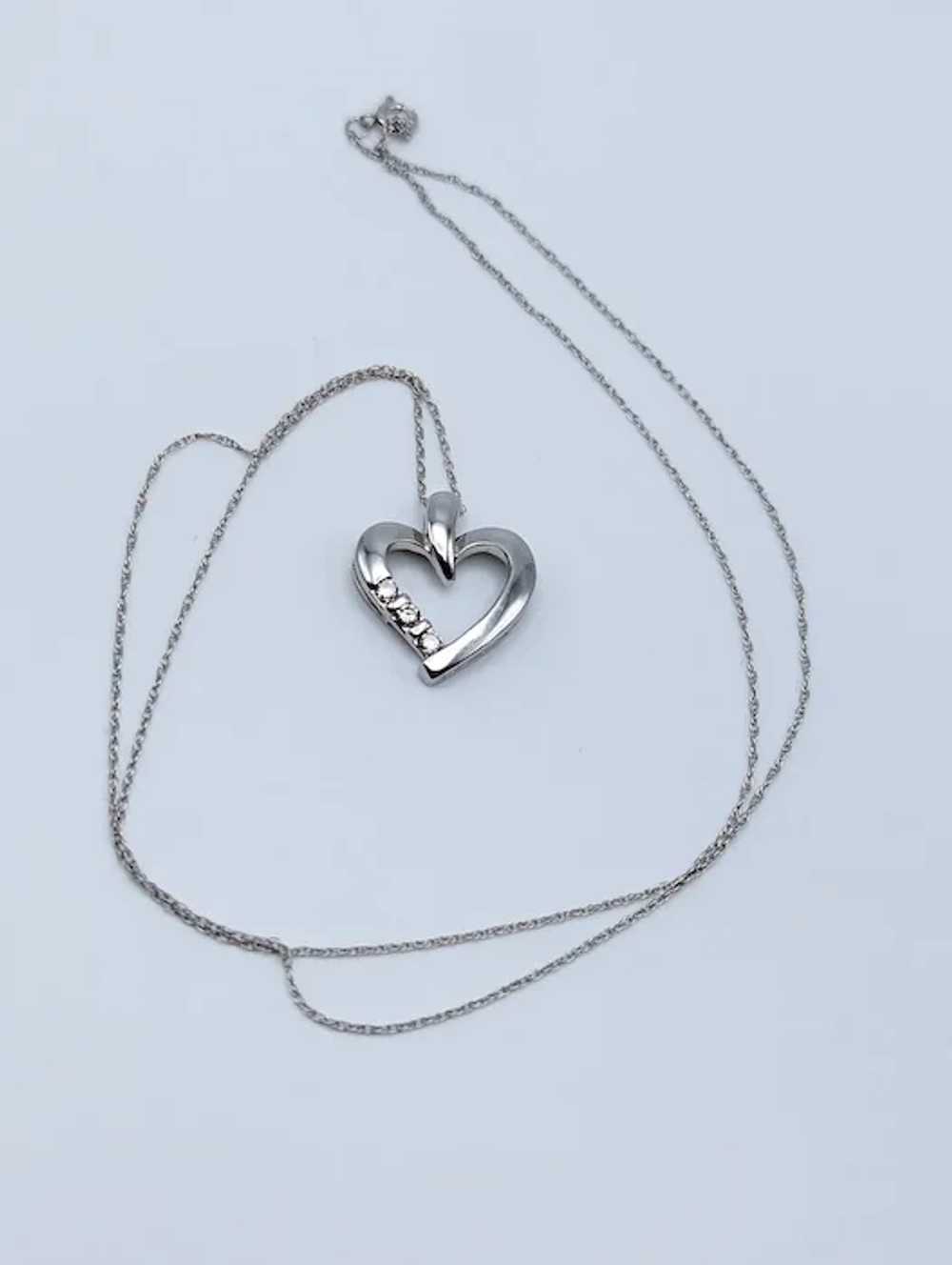 10K White Gold Diamond Heart Pendant w/Gold Chain… - image 4