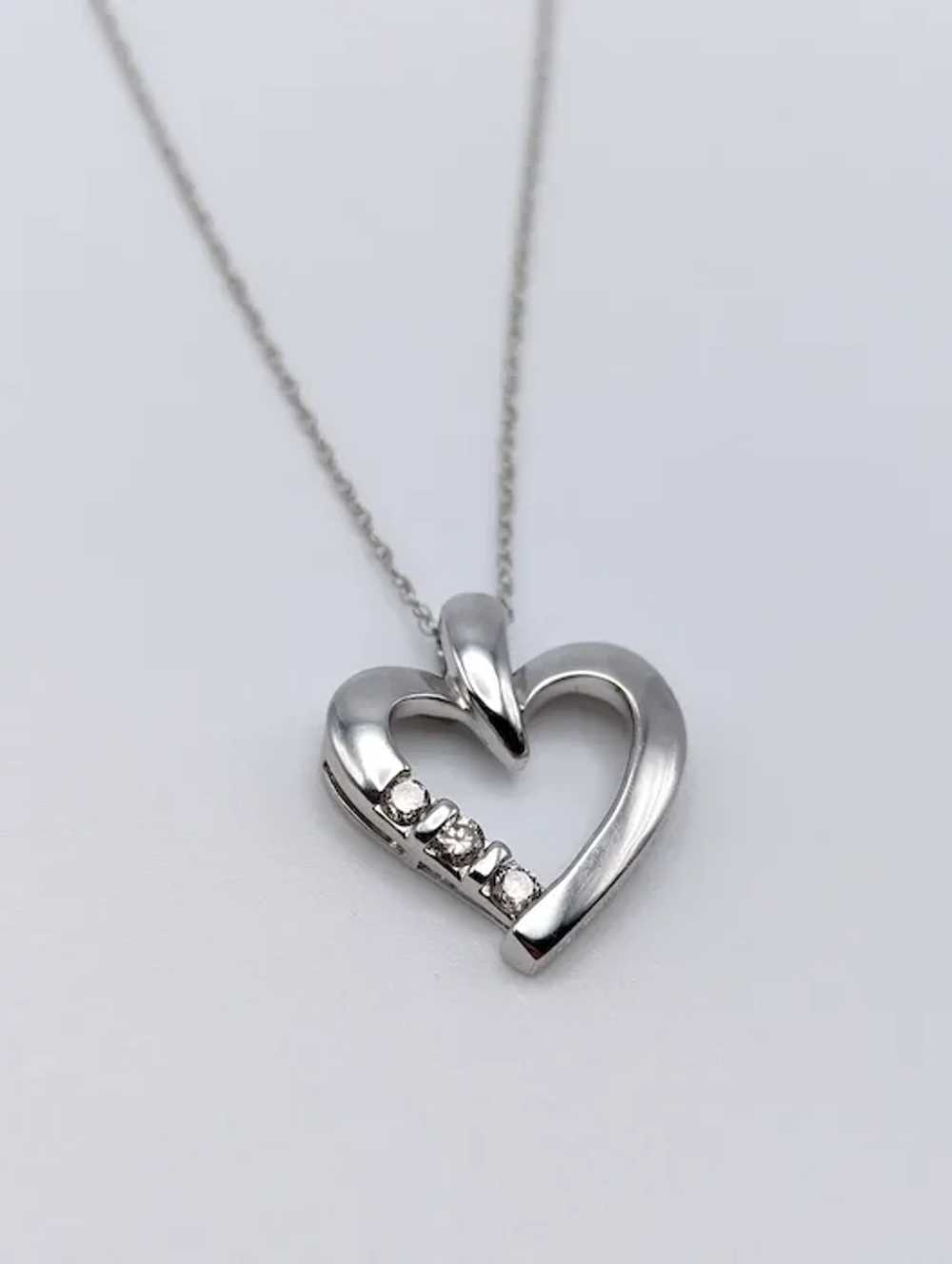 10K White Gold Diamond Heart Pendant w/Gold Chain… - image 5