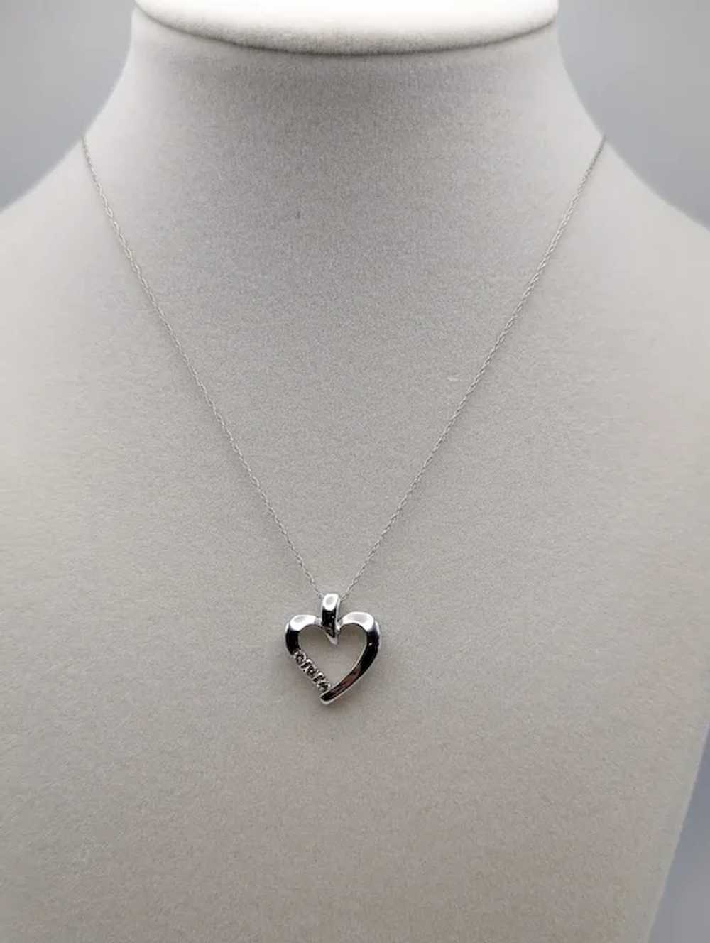 10K White Gold Diamond Heart Pendant w/Gold Chain… - image 6