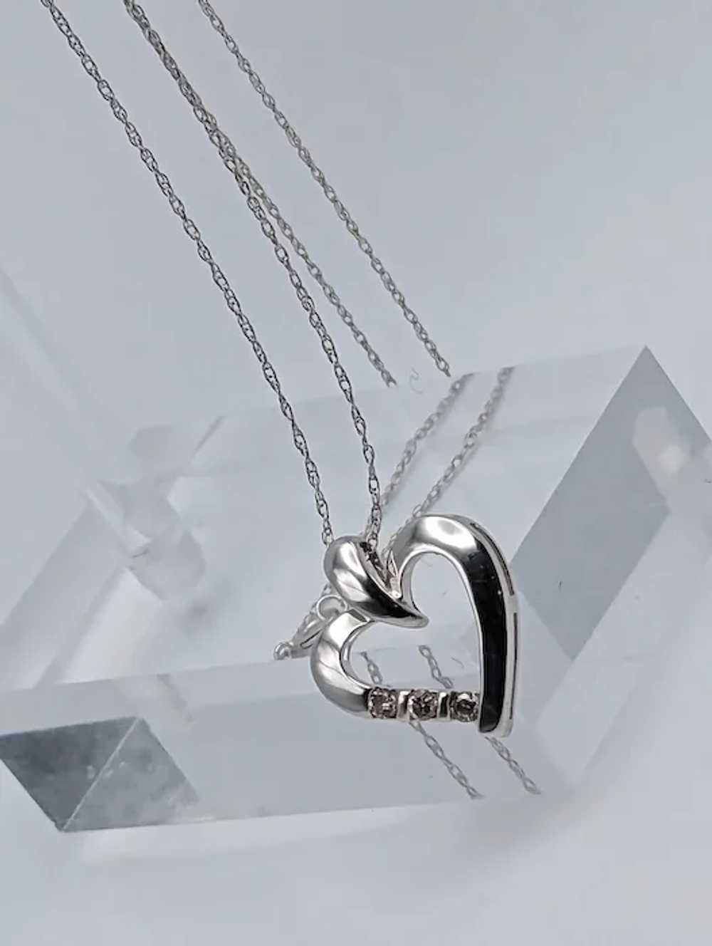 10K White Gold Diamond Heart Pendant w/Gold Chain… - image 8