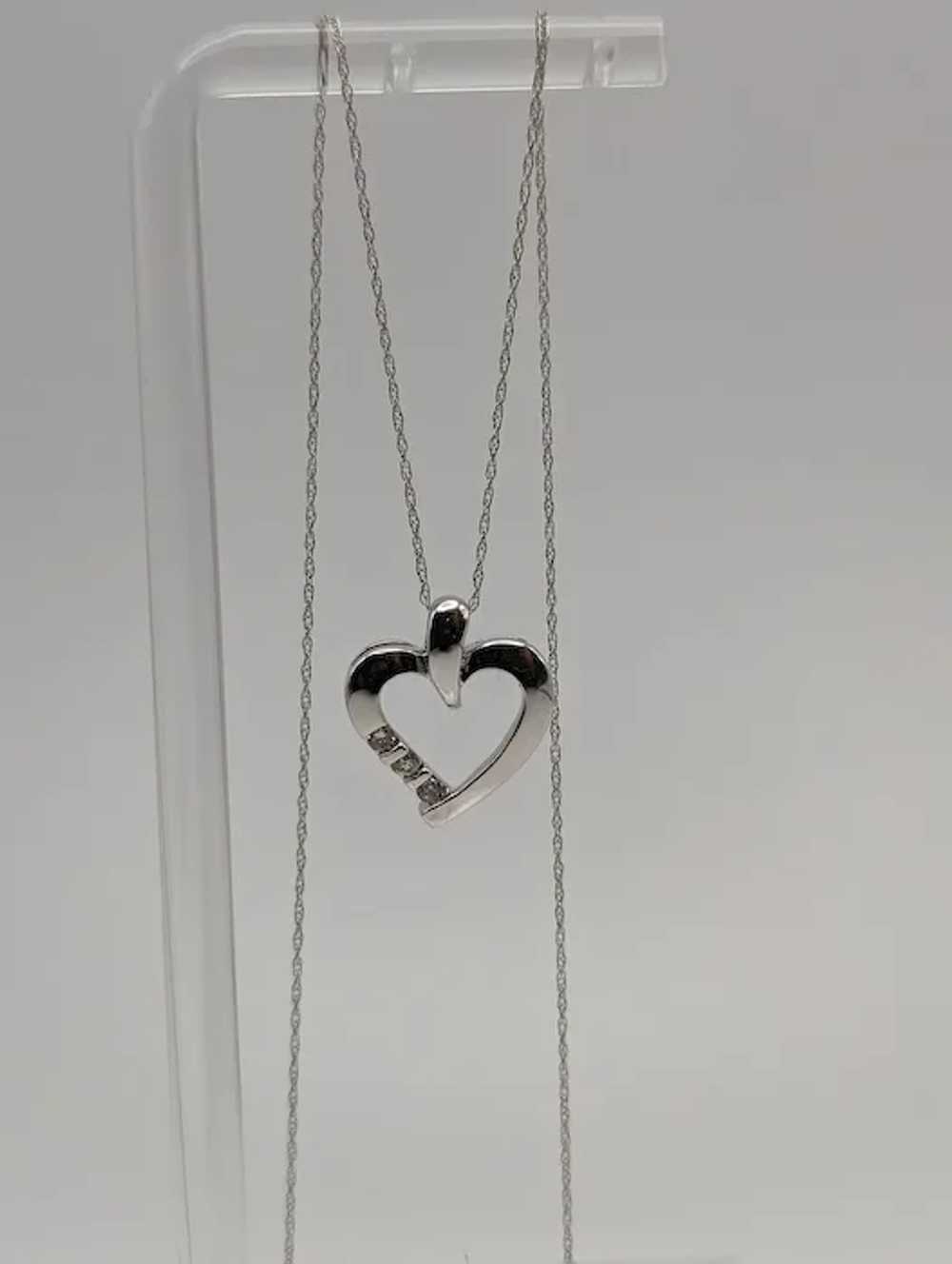 10K White Gold Diamond Heart Pendant w/Gold Chain… - image 9