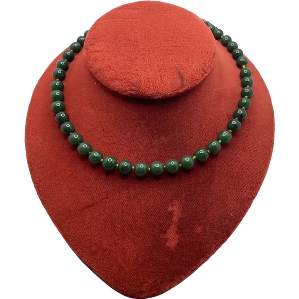 Vintage Chinese Dark Green Jade Bead Necklace - image 1