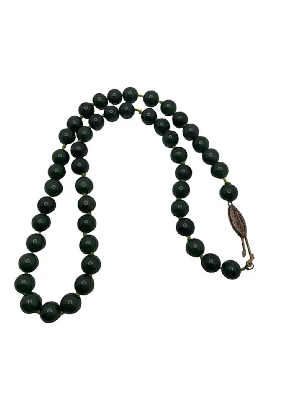 Vintage Chinese Dark Green Jade Bead Necklace - image 4