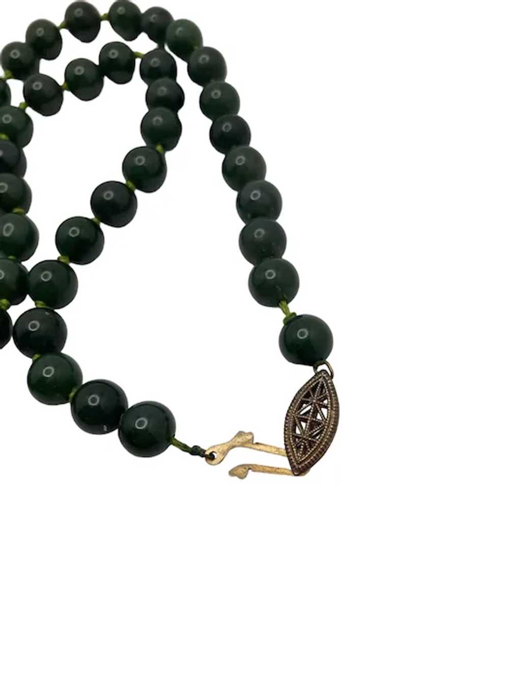 Vintage Chinese Dark Green Jade Bead Necklace - image 5