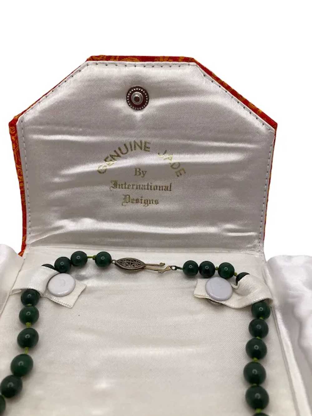 Vintage Chinese Dark Green Jade Bead Necklace - image 6