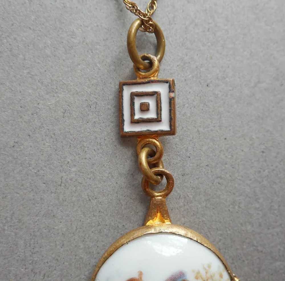 Late 1910s Enamel Porcelain Glass Jewels Drop Nec… - image 3