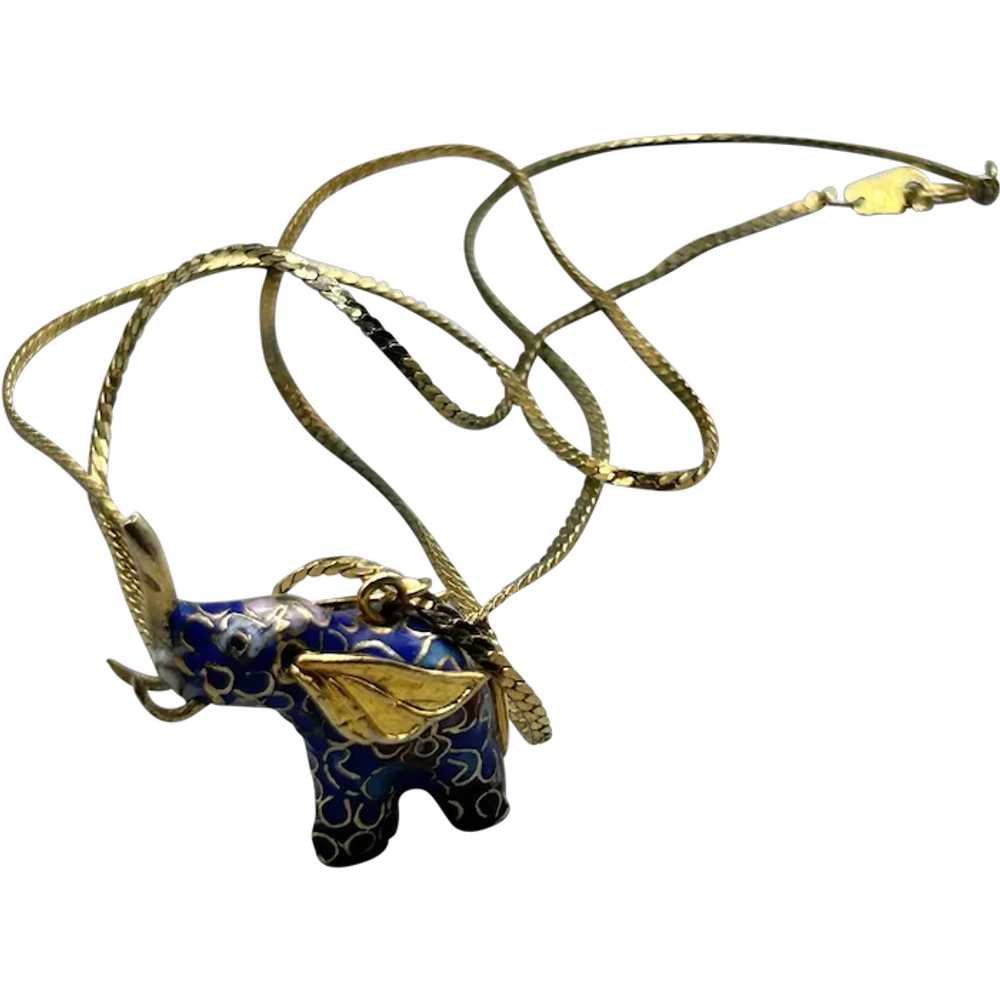 Vintage Cloisonne Elephant Necklace Dimensional B… - image 1