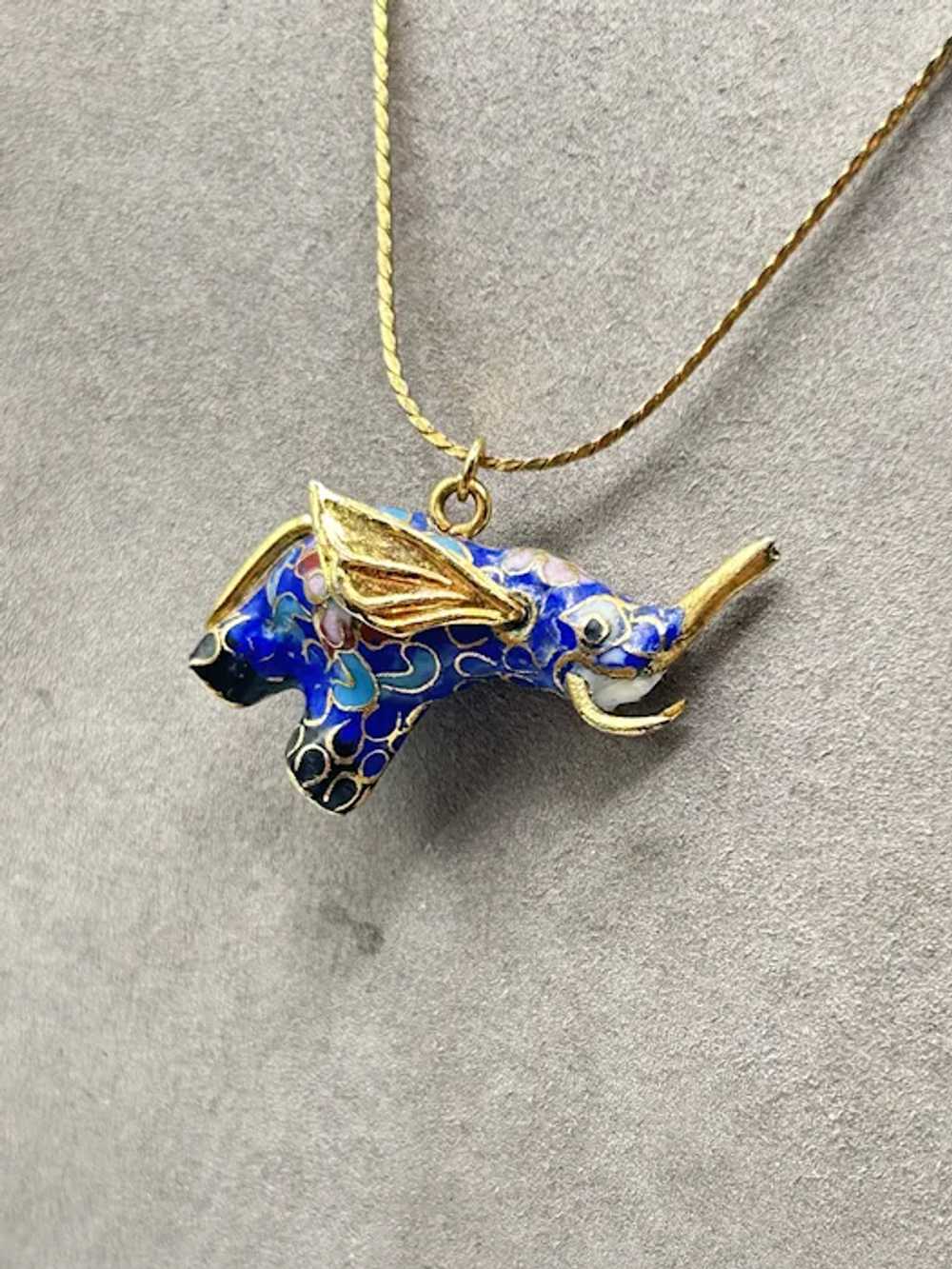 Vintage Cloisonne Elephant Necklace Dimensional B… - image 4