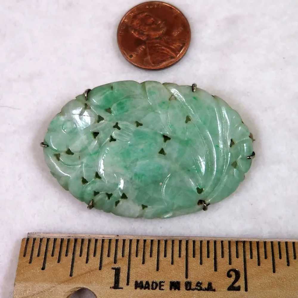 Antique Chinese Carved Jade Rabbit Sterling Brooch - image 2