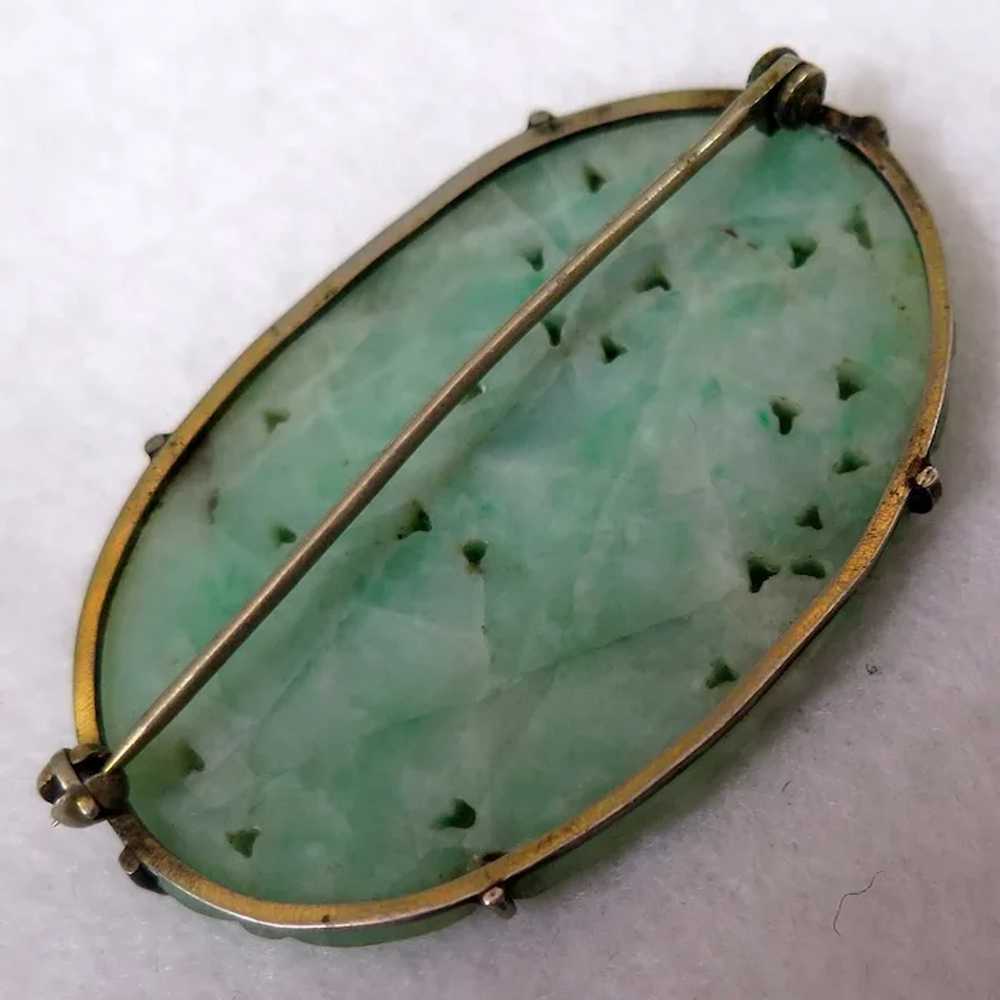 Antique Chinese Carved Jade Rabbit Sterling Brooch - image 3
