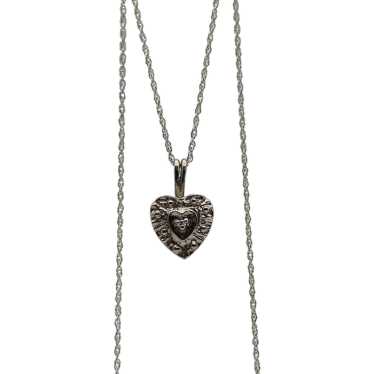 14K Vintage White Gold Diamond Heart Pendant w/Go… - image 1