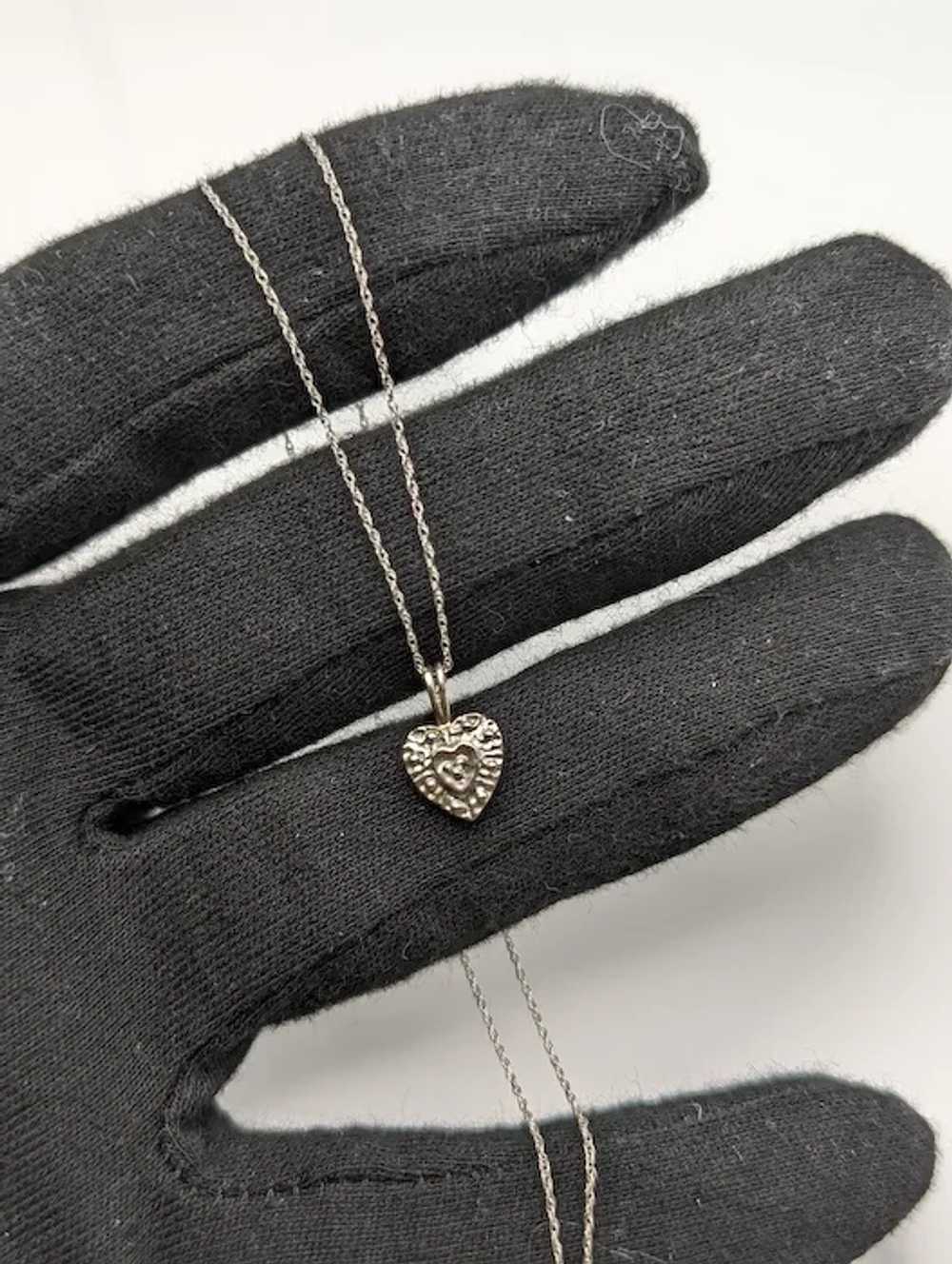 14K Vintage White Gold Diamond Heart Pendant w/Go… - image 4