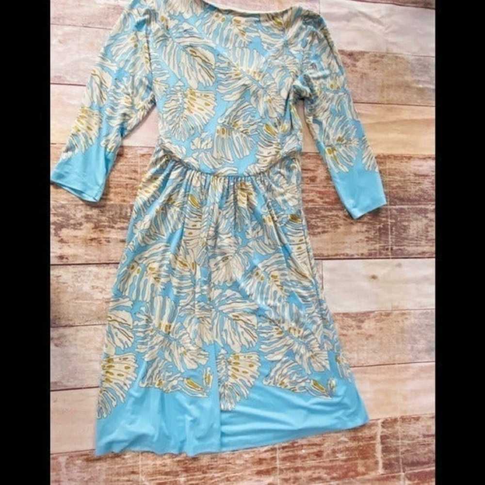 Olian baby blue palm print dress size L - image 7