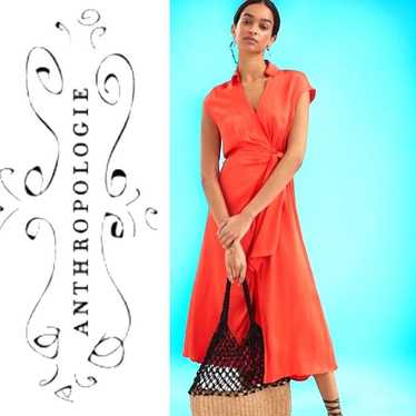 ANTHROPOLOGIE MAEVE Orange Sherbet Midi Wrap Dress