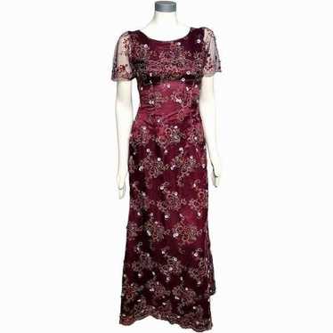 Romantic Womens Burgundy Red Tulle Dress with Flo… - image 1