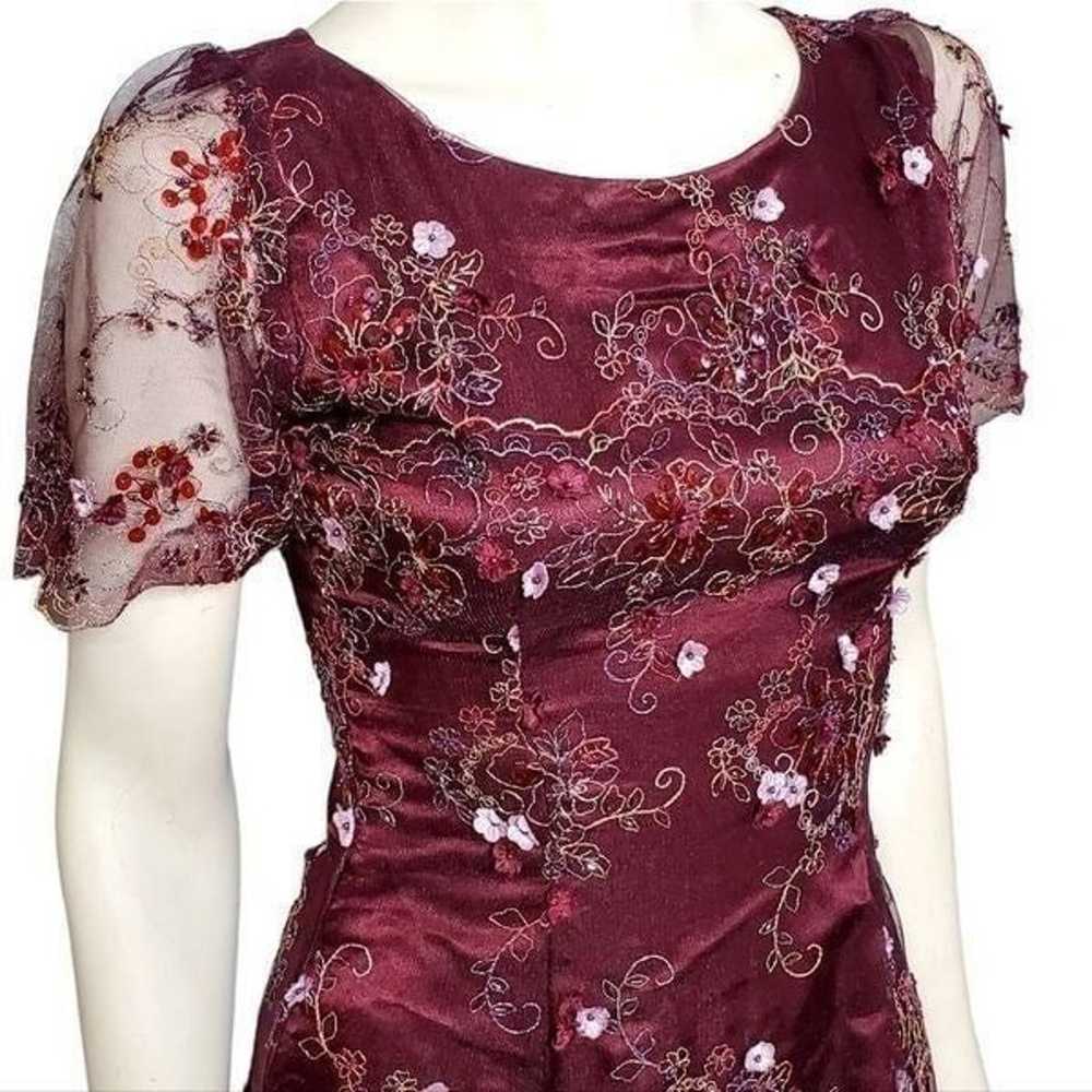 Romantic Womens Burgundy Red Tulle Dress with Flo… - image 2