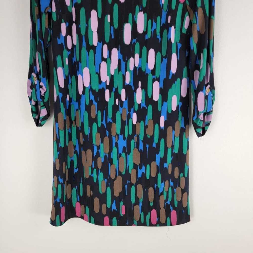Tibi Abstract Printed Mini Dress Roll Tab Sleeves… - image 3