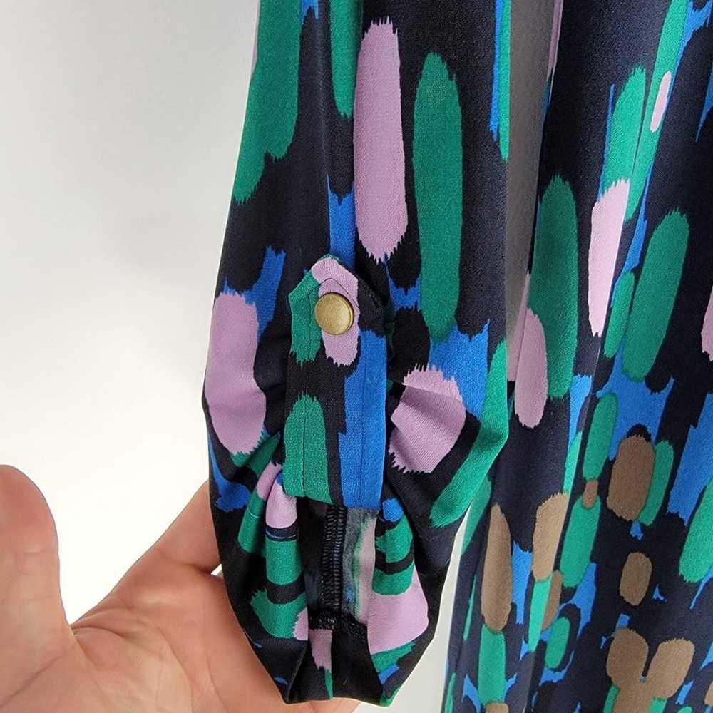 Tibi Abstract Printed Mini Dress Roll Tab Sleeves… - image 4