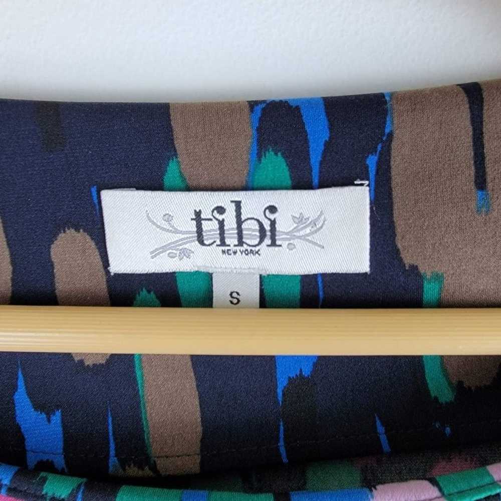 Tibi Abstract Printed Mini Dress Roll Tab Sleeves… - image 5
