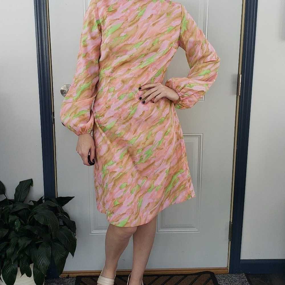 Vintage 60s/70s Pink and Green Groovy Dress and V… - image 2