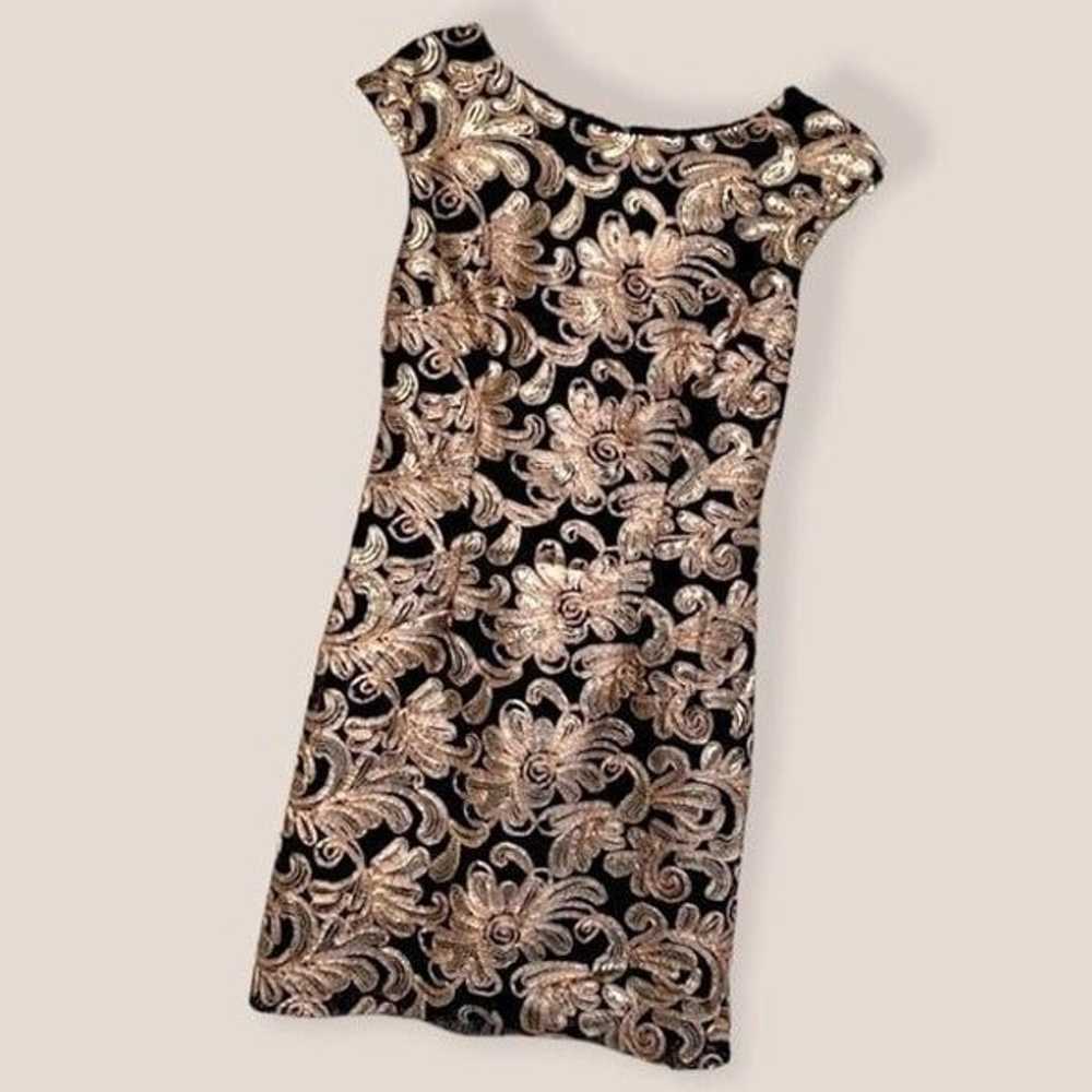 Betsy & Adam Floral Sequin Gold Black Cap Sleeve … - image 1