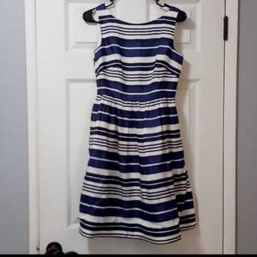 Lilly Pulitzer navy blue and white striped silk d… - image 1