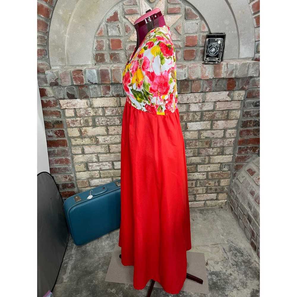 maxi Dress empire waist puff sleeve floral red ye… - image 5