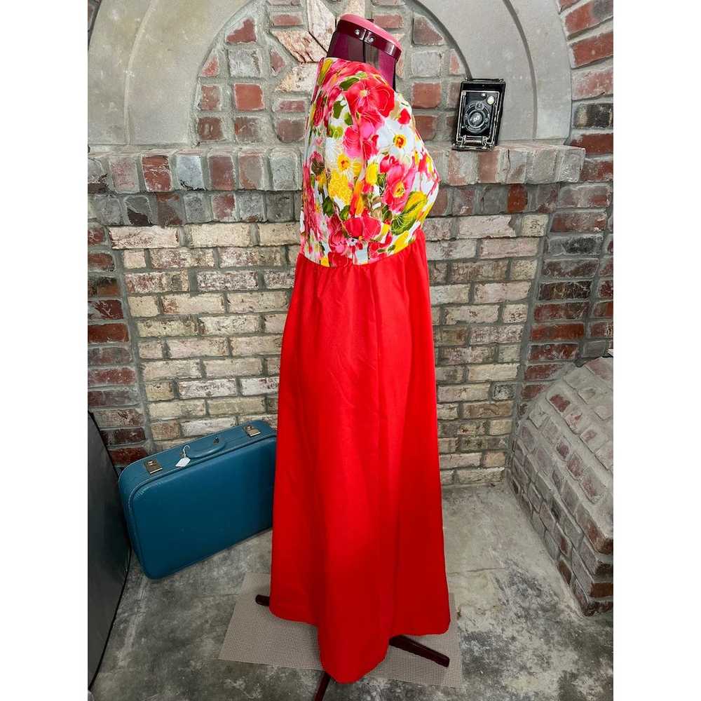maxi Dress empire waist puff sleeve floral red ye… - image 6