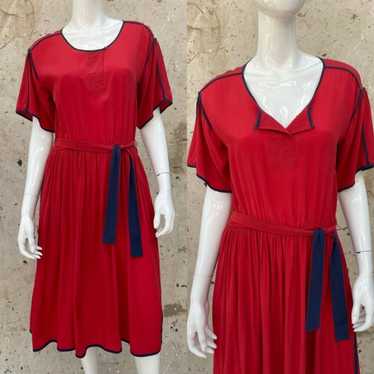 Vintage 80’s 90’s Minimalist Red Silk Dress with … - image 1