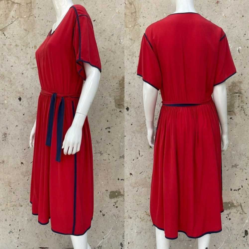 Vintage 80’s 90’s Minimalist Red Silk Dress with … - image 2