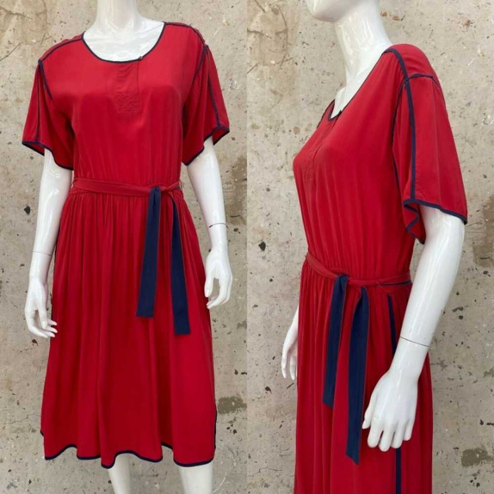Vintage 80’s 90’s Minimalist Red Silk Dress with … - image 5
