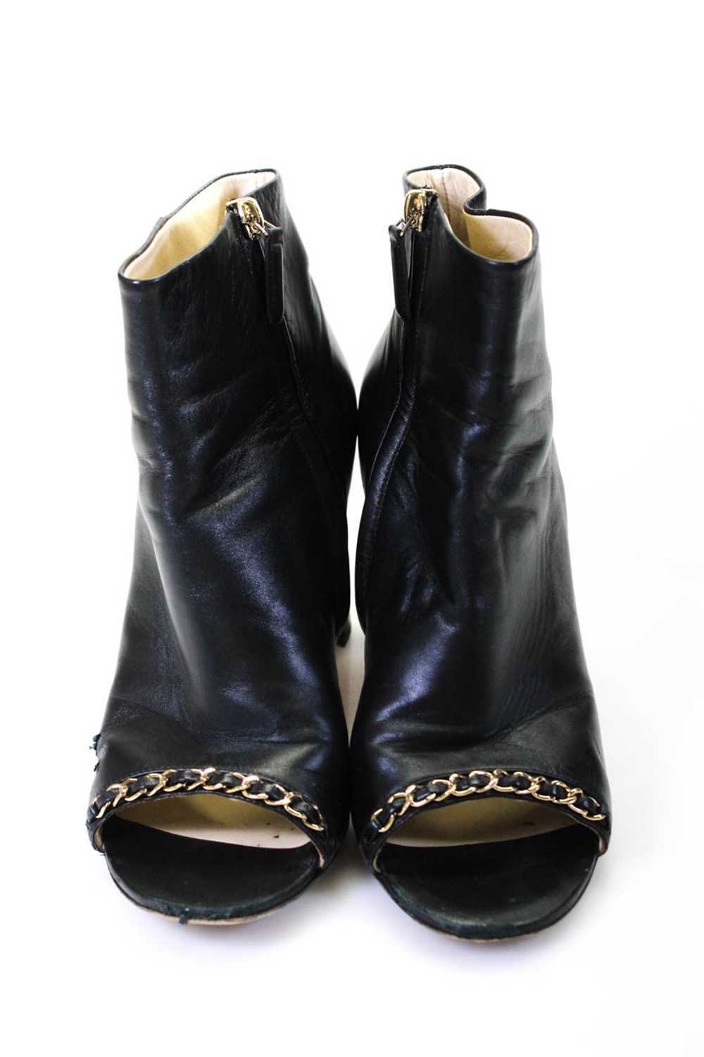 Chanel Womens Side Zip Block Heel Chain Peep Toe … - image 2