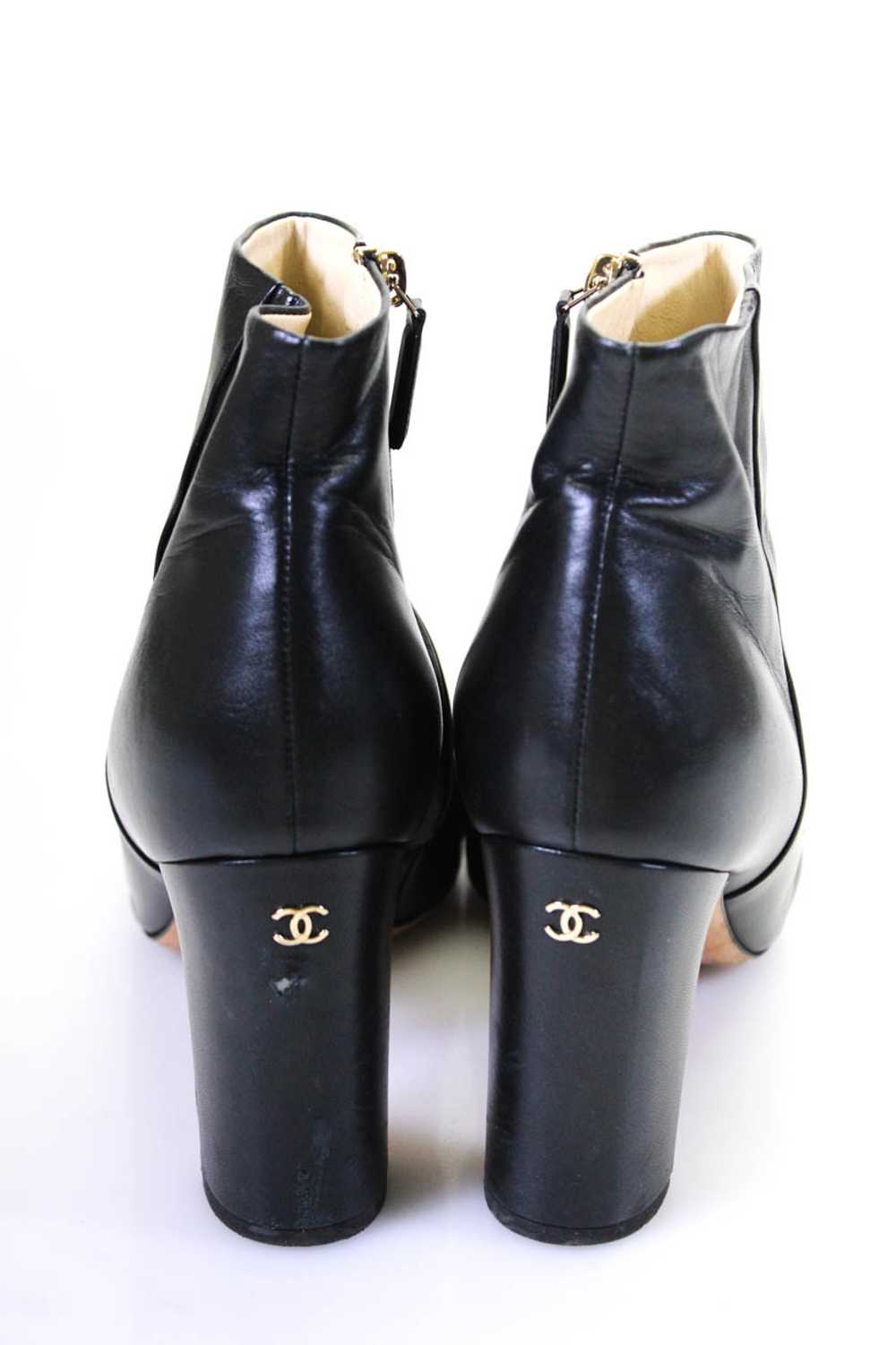 Chanel Womens Side Zip Block Heel Chain Peep Toe … - image 3