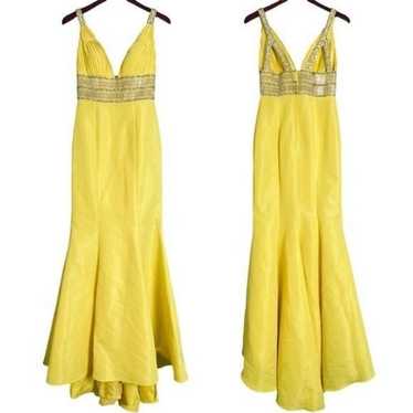 Jovani Yellow Beaded V-Neck Mermaid Prom Dress Fo… - image 1