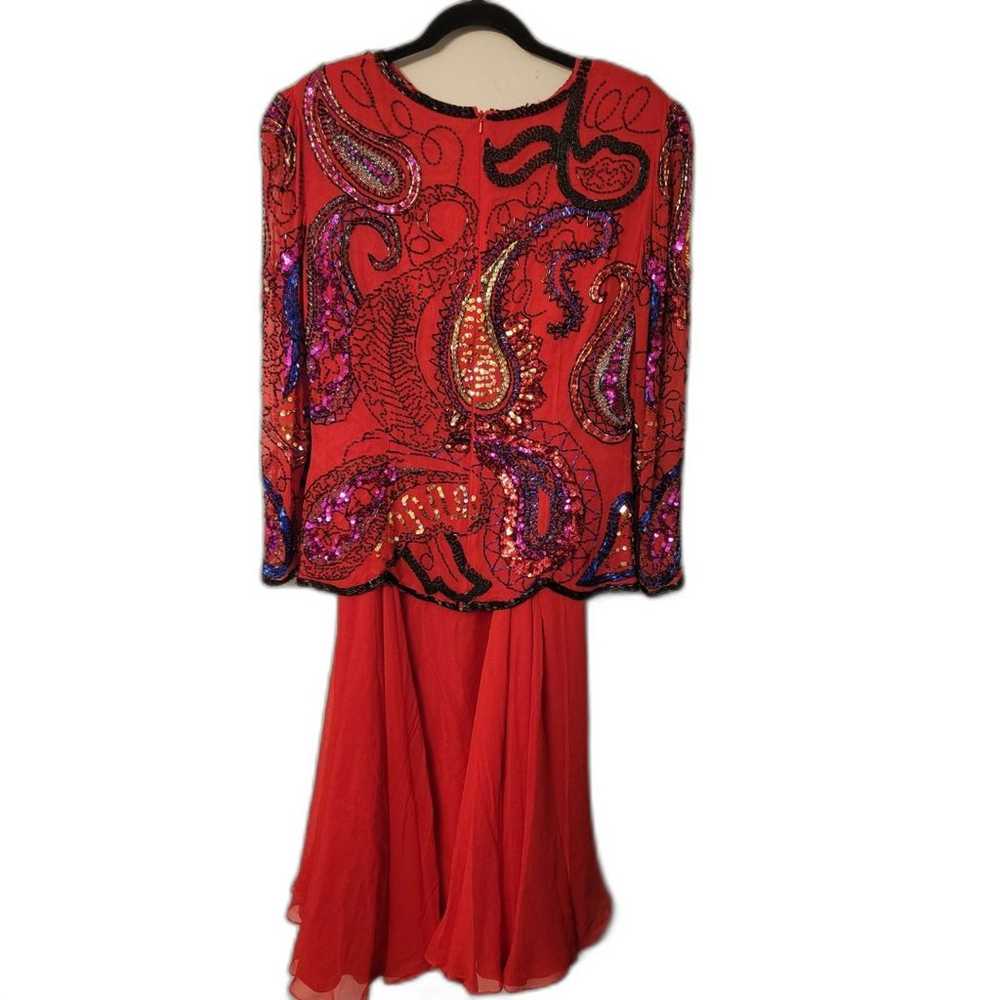 Nite Line Vintage Red Beaded Silk Long Sleeve Top… - image 2