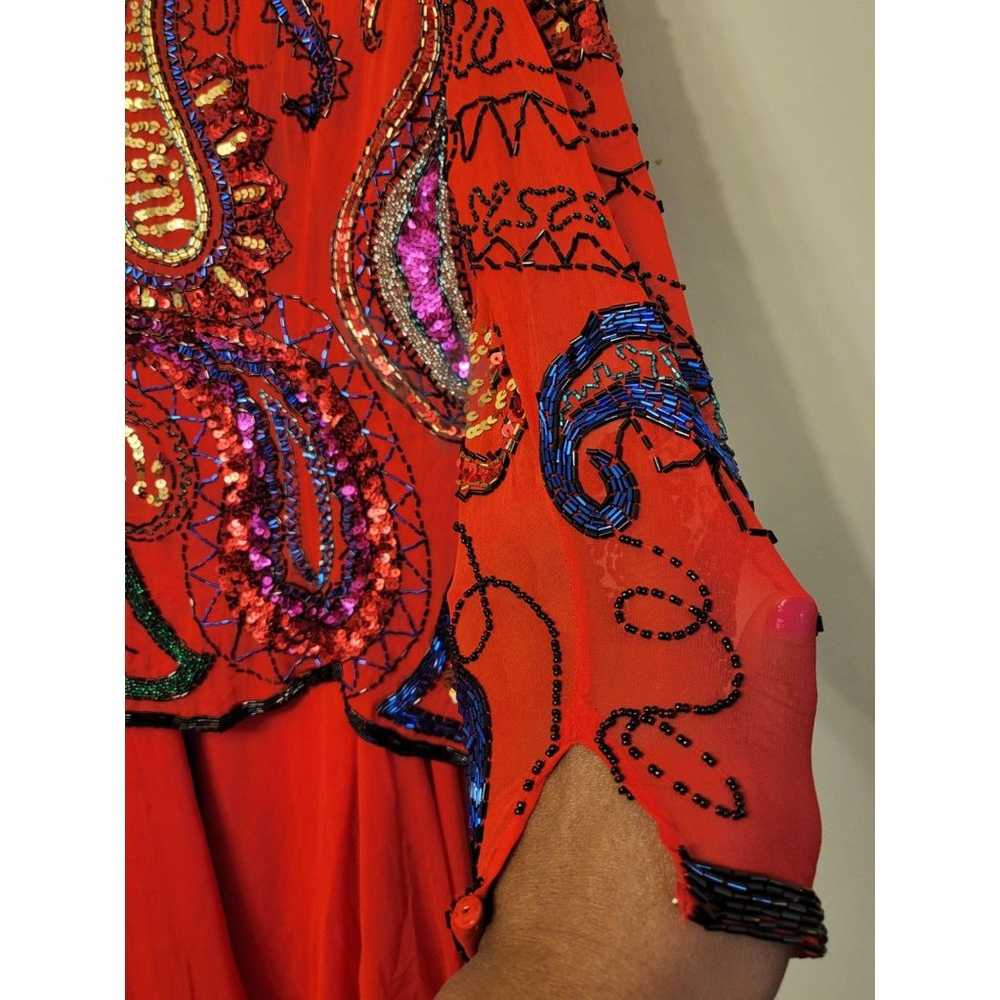 Nite Line Vintage Red Beaded Silk Long Sleeve Top… - image 7