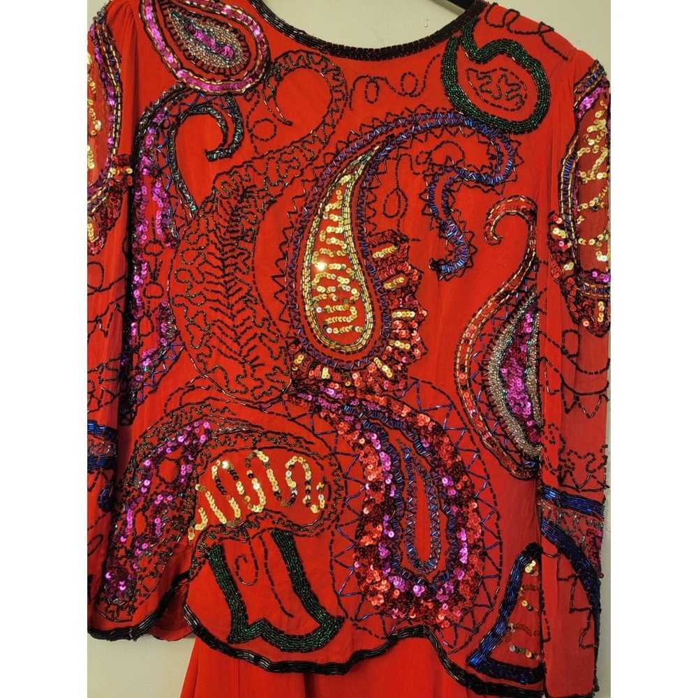 Nite Line Vintage Red Beaded Silk Long Sleeve Top… - image 8
