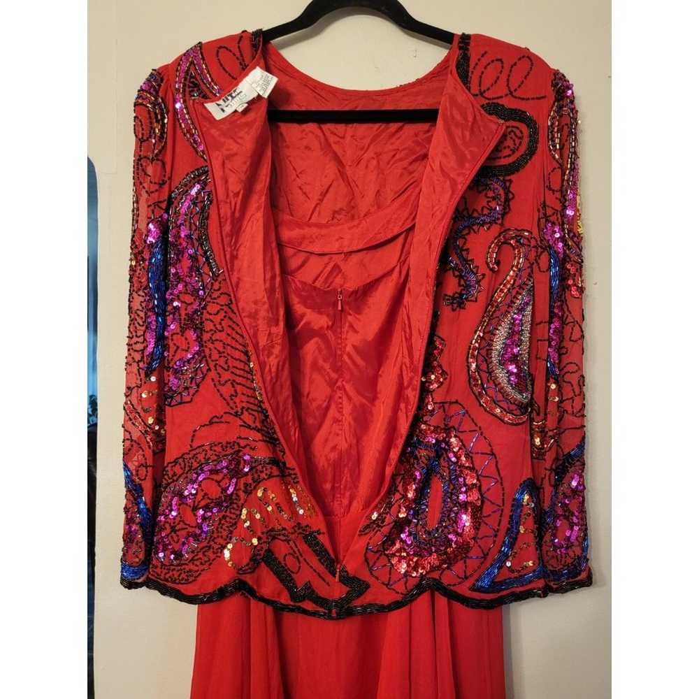 Nite Line Vintage Red Beaded Silk Long Sleeve Top… - image 9