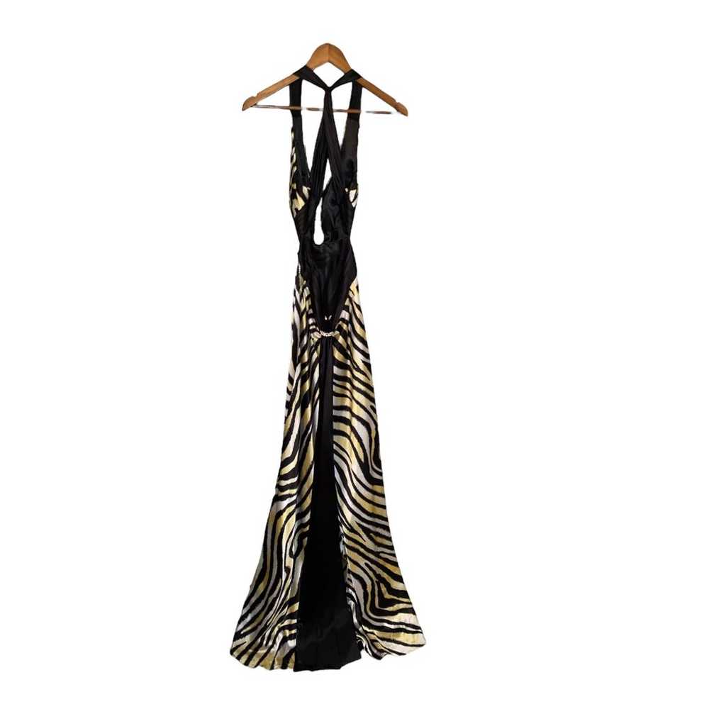 La Femme Plunging V-neck Printed Prom Gown Zebra … - image 4