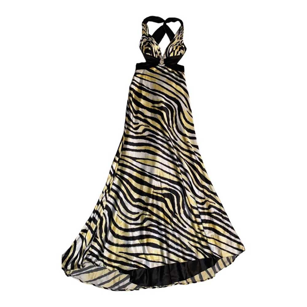 La Femme Plunging V-neck Printed Prom Gown Zebra … - image 5