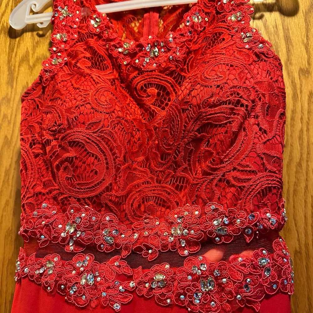 Medium Red Lace Prom Dress - image 8