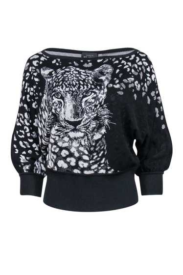 St. John - Black w/ White Leopard Face & Print Kni