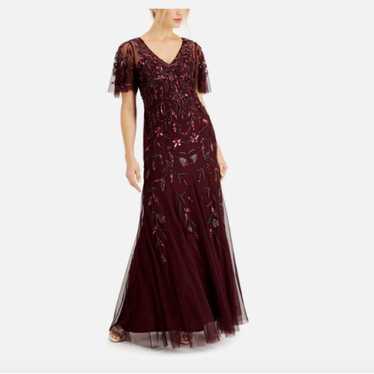 Adrianna Papell Burgundy Beaded Long Formal Dress… - image 1