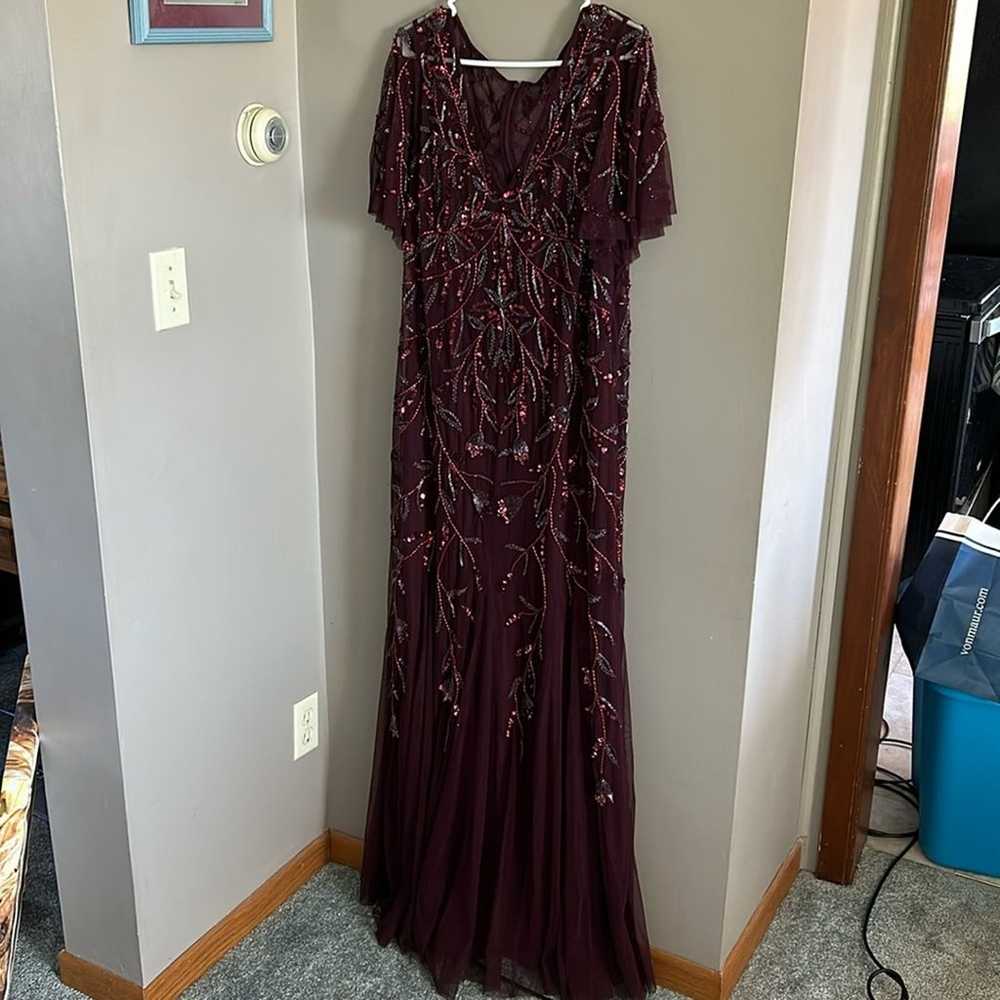 Adrianna Papell Burgundy Beaded Long Formal Dress… - image 3