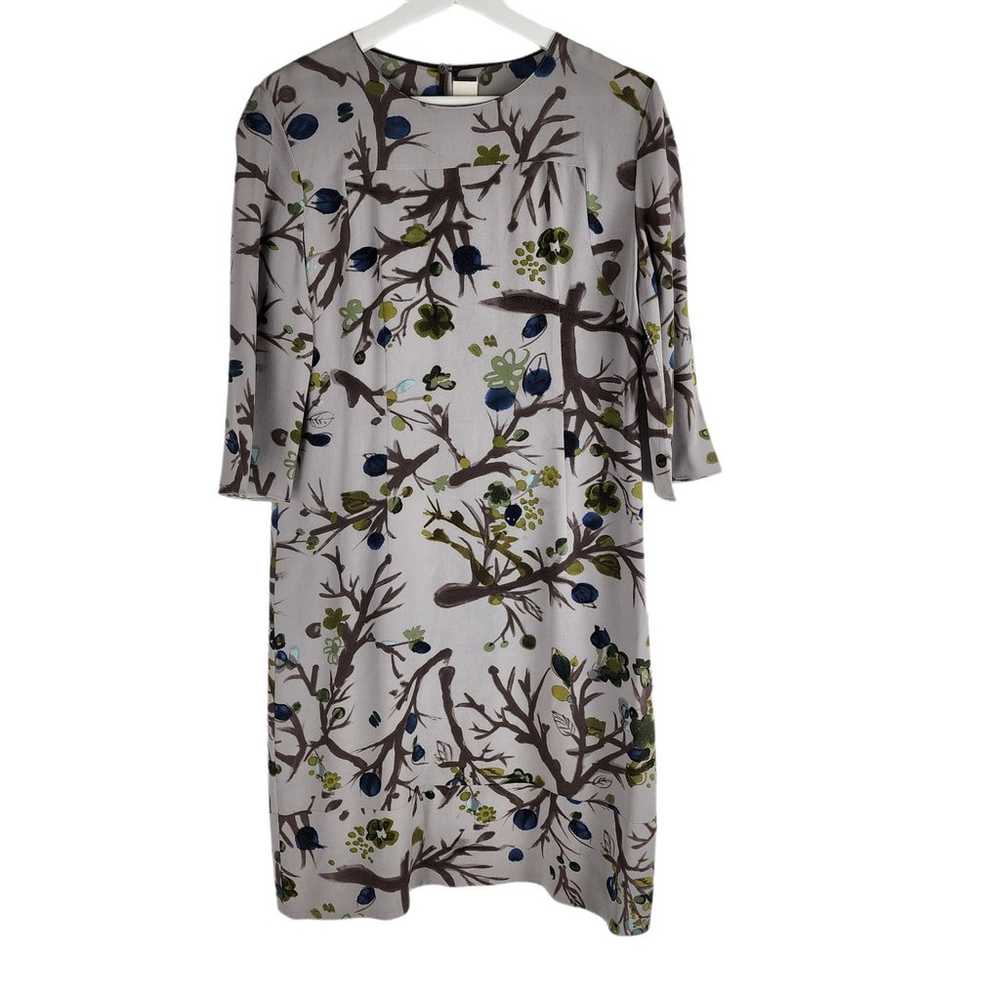 Marni 3/4 Sleeve Floral Gray Silk Shift Dress Kne… - image 1