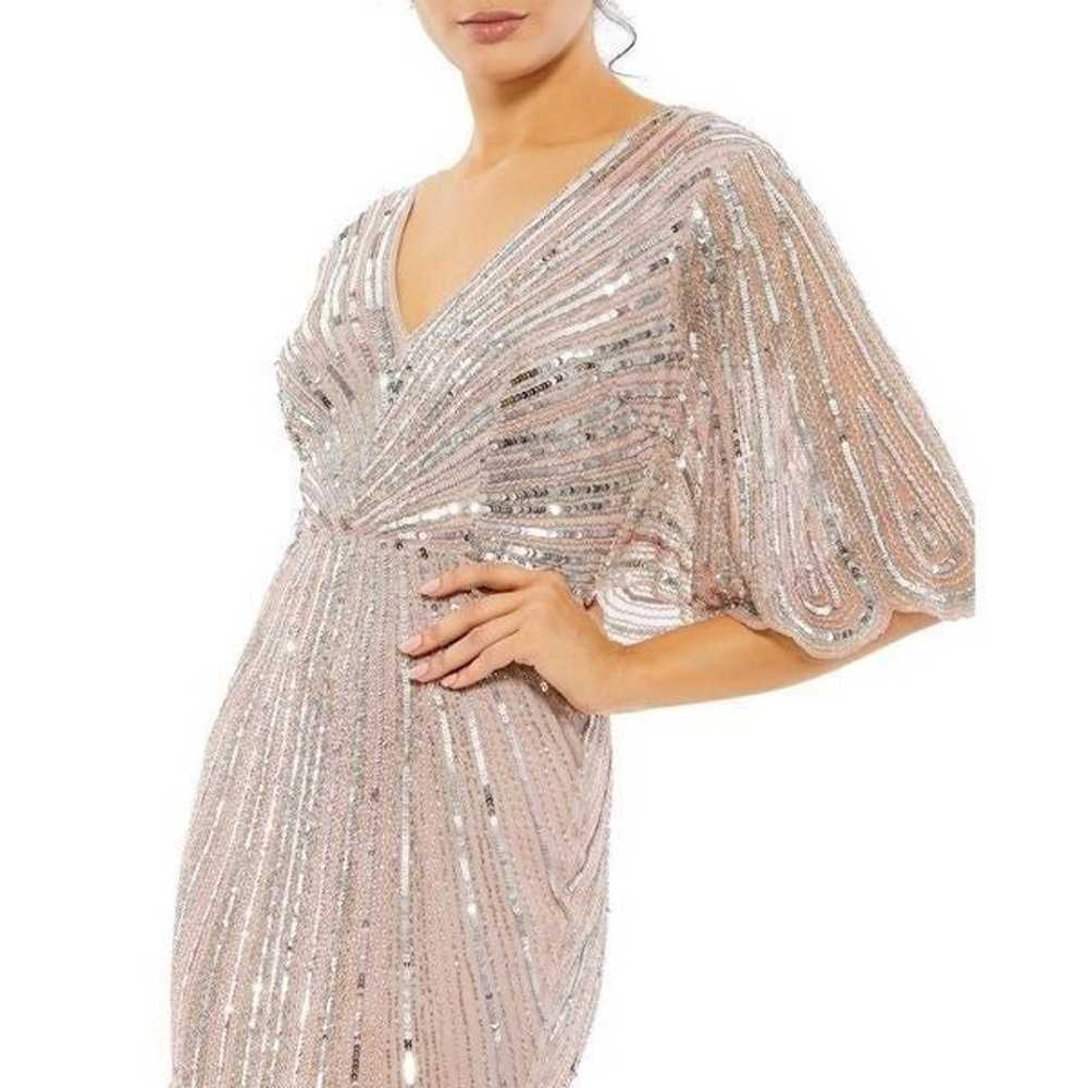 Mac Duggal Sequined V Neck Cape Sleeve Column For… - image 3