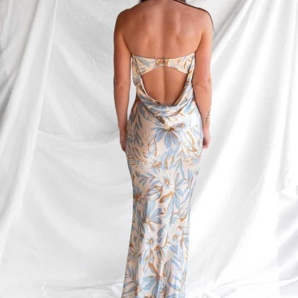 Bec & Bridge Satin Strapless Baby Blue and Gold S… - image 4